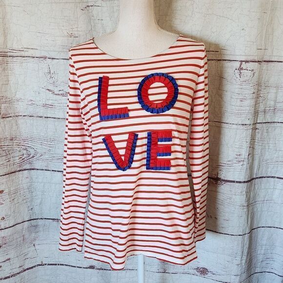 Boden Striped Ribbon Detail Love Long Sleeve Tee Size 10 - Picture 2 of 6